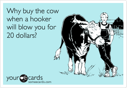 Why buy the cowwhen a hookerwill blow you for20 dollars?