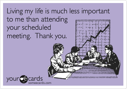 Living my life is much less important to me than attending 
your scheduled 
meeting.  Thank you.