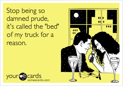 Stop being sodamned prude, it's called the "bed"of my truck for areason.