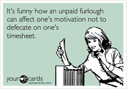 It's funny how an unpaid furlough can affect one's motivation not to defecate on one's
timesheet.