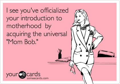 I see you've officialized
your introduction to
motherhood  by
acquiring the universal
"Mom Bob."