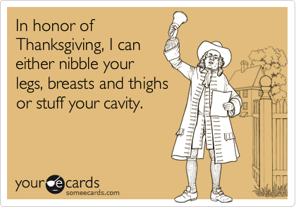 In honor ofThanksgiving, I caneither nibble yourlegs, breasts and thighsor stuff your cavity.