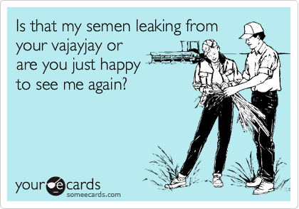 Is that my semen leaking from
your vajayjay or
are you just happy       
to see me again?