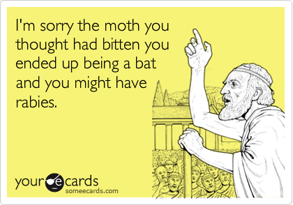 I'm sorry the moth you
thought had bitten you
ended up being a bat
and you might have
rabies.