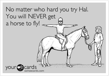 No matter who hard you try Hal. You will NEVER get
a horse to fly!