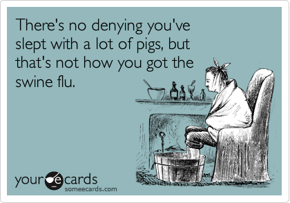 There's no denying you've 
slept with a lot of pigs, but 
that's not how you got the 
swine flu.