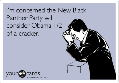 I'm concerned the New Black Panther Party will
consider Obama 1/2
of a cracker.