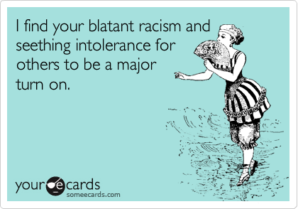 I find your blatant racism and
seething intolerance for
others to be a major
turn on.