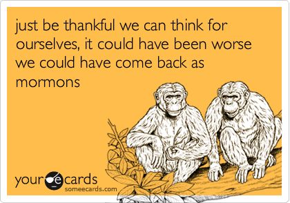 just be thankful we can think for ourselves, it could have been worse we could have come back as mormons