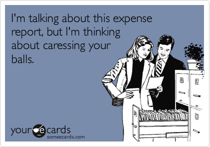 I'm talking about this expense report, but I'm thinkingabout caressing yourballs.