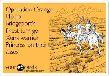 Operation Orange 
Hippo:
Bridgeport's 
finest turn go 
Xena warrior
Princess on their
asses.