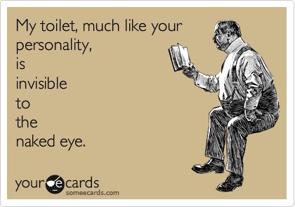 My toilet, much like your
personality, 
is
invisible
to
the
naked eye.