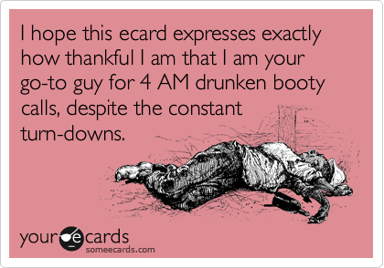 I hope this ecard expresses exactly how thankful I am that I am your go-to guy for 4 AM drunken booty calls, despite the constant 
turn-downs.