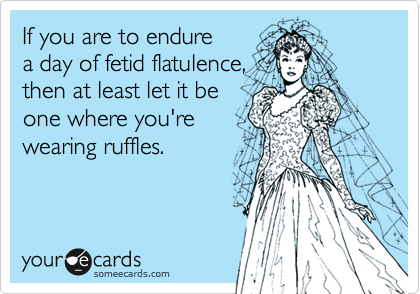 If you are to endure
a day of fetid flatulence,
then at least let it be
one where you're
wearing ruffles.