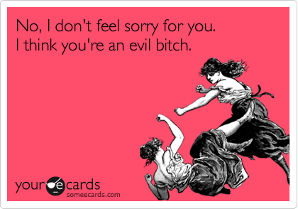 No, I don't feel sorry for you. 
I think you're an evil bitch.