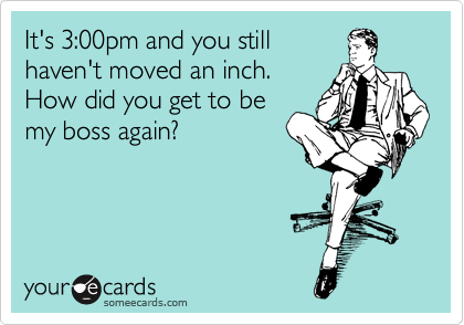 It's 3:00pm and you still
haven't moved an inch. 
How did you get to be
my boss again?