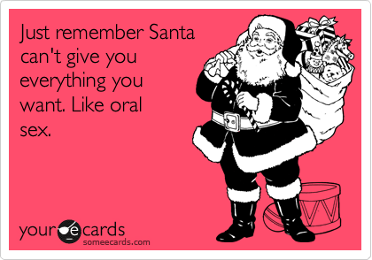 Just remember Santa
can't give you
everything you
want. Like oral
sex.