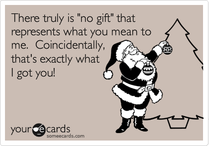 There truly is "no gift" that 
represents what you mean to
me.  Coincidentally,
that's exactly what
I got you! 