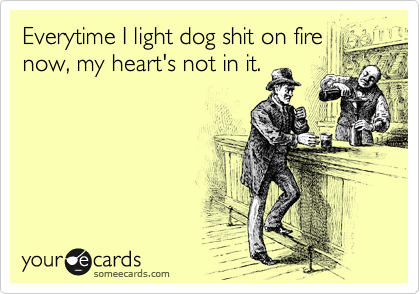 Everytime I light dog shit on fire
now, my heart's not in it.