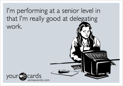 I'm performing at a senior level in that I'm really good at delegating work.