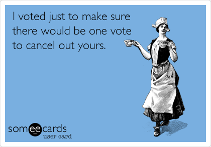 I voted just to make sure
there would be one vote 
to cancel out yours.
