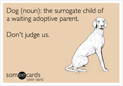 Dog (noun)%3A the surrogate child of a waiting adoptive parent. 

Don't judge us.