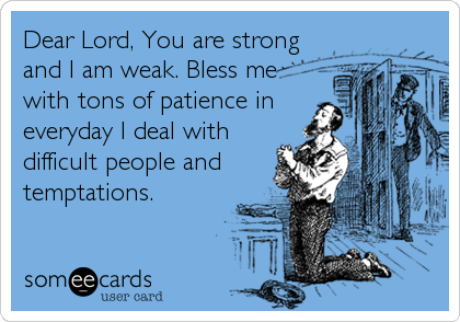 Dear Lord, You are strong
and I am weak. Bless me
with tons of patience in
everyday I deal with
difficult people and
temptations.