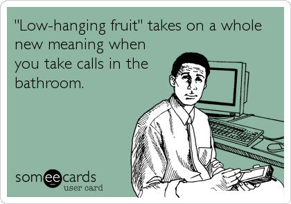 "Low-hanging fruit" takes on a whole
new meaning when
you take calls in the
bathroom.