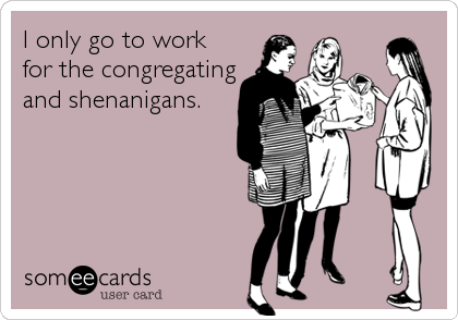 I only go to work
for the congregating
and shenanigans.