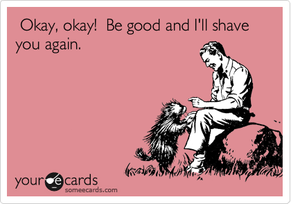  Okay, okay!  Be good and I'll shave you again. 