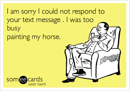 I am sorry I could not respond to your text message . I was too
busy
painting my horse.