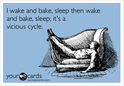 I wake up, bake and wake, sleep then wake up, bake and wake, sleep; it's a
vicious cycle.