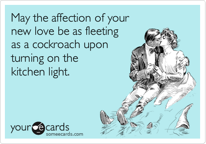 May the affection of your
new love be as fleeting
as a cockroach upon
turning on the
kitchen light.