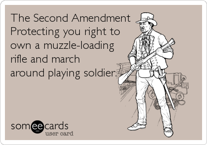 The Second Amendment
Protecting you right to
own a muzzle-loading
rifle and march 
around playing soldier.