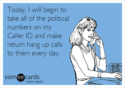 Today, I will begin to
take all of the political
numbers on my
Caller ID and make
return hang up calls
to them every day.