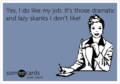 Yes, I do like my job. It's those dramatic
and lazy skanks I don't like!