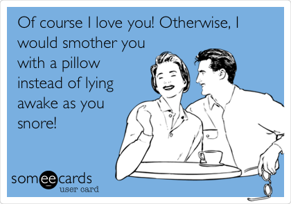 Of course I love you! Otherwise, I
would smother you
with a pillow
instead of lying
awake as you
snore!