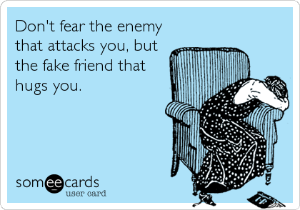 Don't fear the enemy
that attacks you, but
the fake friend that
hugs you.