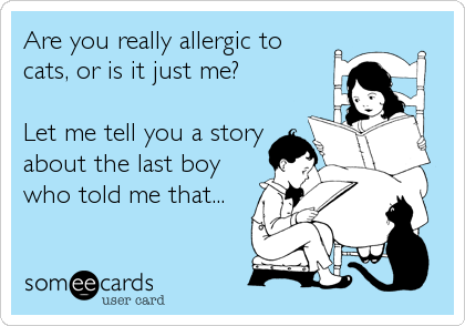 Are you really allergic to
cats, or is it just me?

Let me tell you a story
about the last boy
who told me that...