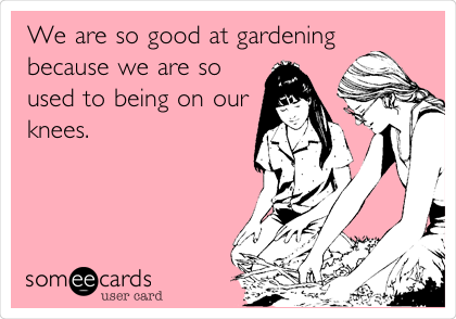 We are so good at gardening
because we are so
used to being on our
knees.