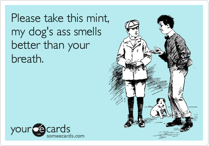 Please take this mint,
my dog's ass smells
better than your
breath.