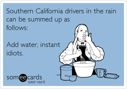 Southern California drivers in the rain
can be summed up as
follows:

Add water, instant
idiots.