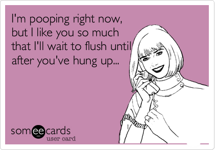 I'm pooping right now,
but I like you so much
that I'll wait to flush until
after you've hung up...
