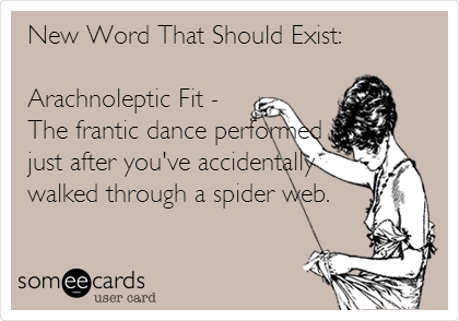 New Word That Should Exist:

Arachnoleptic Fit -
The frantic dance performed
just after you've accidentally
walked through a spider web.