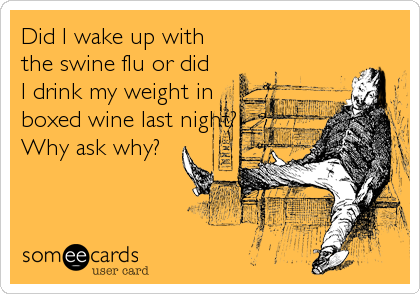 Did I wake up with
the swine flu or did
I drink my weight in
boxed wine last night?
Why ask why?