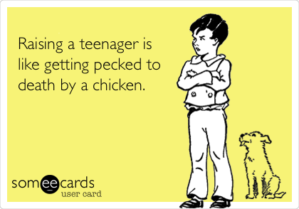 
Raising a teenager is 
like getting pecked to
death by a chicken.