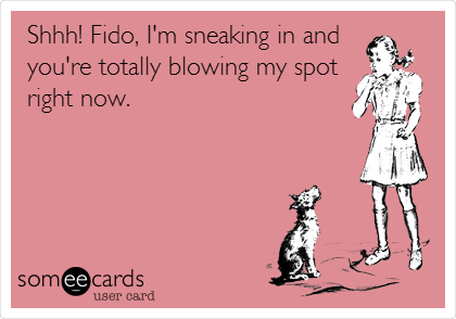 Shhh! Fido, I'm sneaking in and
you're totally blowing my spot
right now.