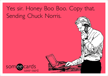 Yes sir. Honey Boo Boo. Copy that.
Sending Chuck Norris. 
