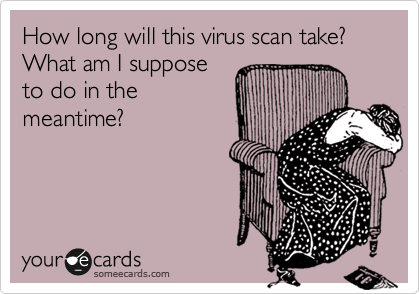 How long with this virus scan take?  What am I suppose
to do in the
meantime?