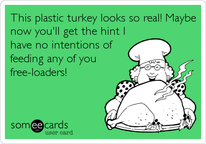 This plastic turkey looks so real! Maybe
now you'll get the hint I
have no intentions of
feeding any of you 
free-loaders!